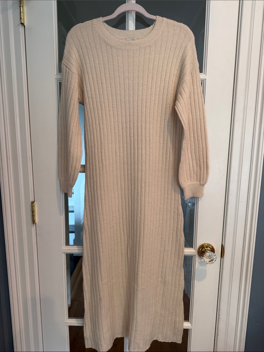 Anthropologie Moon River Cream Ribbed Crewneck Sweater Dress